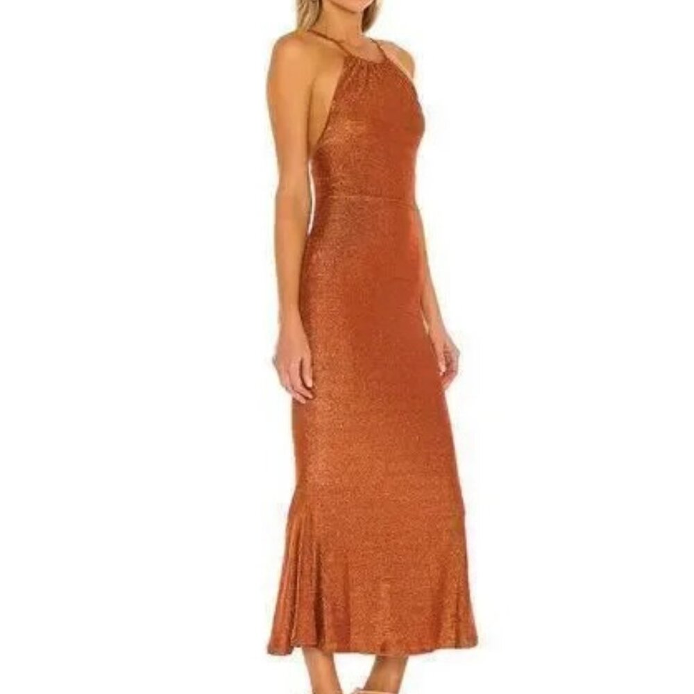 NEW Revolve Misha Metallic Copper Maxi Cocktail Dress 0 - Picture 2 of 8
